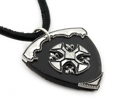 BLACK LEATHER CROSS W/FLEUR-DE-LIS