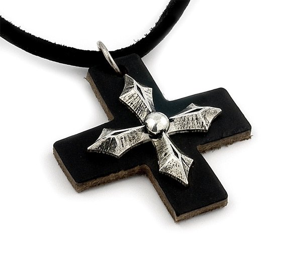 BLACK LEATHER / SILVER CROSS