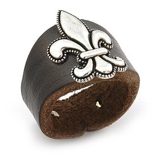 LADYS LEATHER FLEUR DE LIS RING