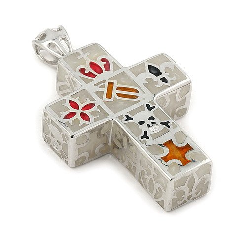 WHITE BLOCKY DESIGNO CROSS PENDANT
