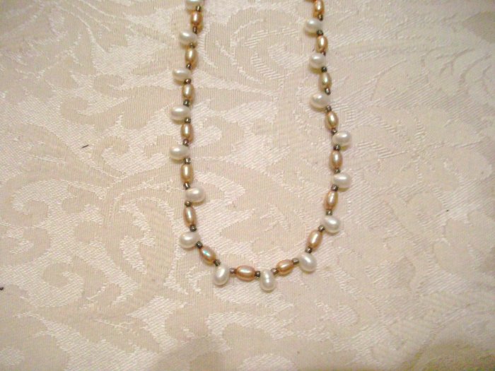 Beige and White Freshwater Pearl Necklace