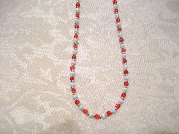 Red and White Beaded Necklace