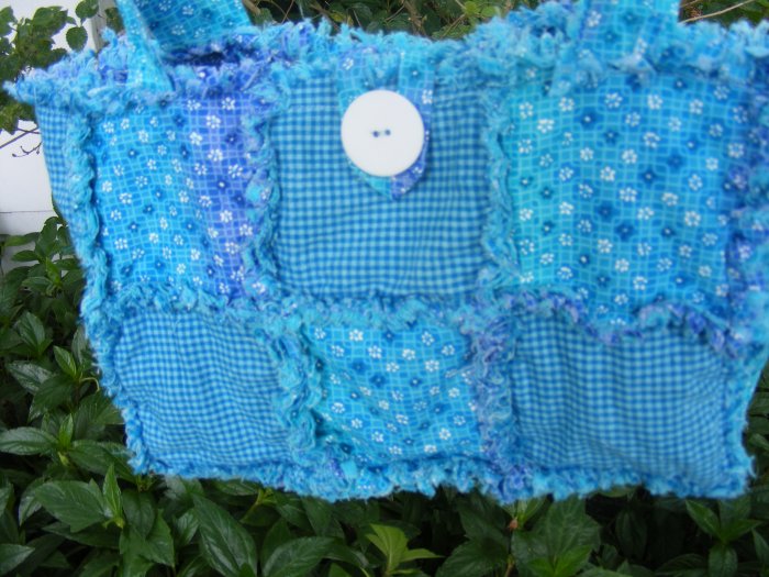 Blue Handmade Raggybag, Rag quilt Purse Tote Diaper bag