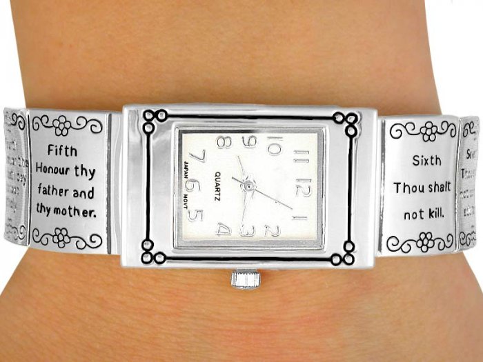 Christian Silver Tone "Ten Commandments" Watch