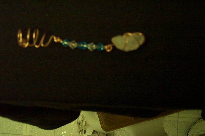 Quartz Crystal Blue Copper Dangle Cuff