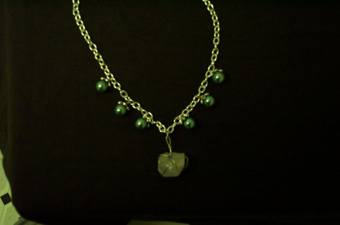 Elven Quartz Crystal with Green Pearls Necklace