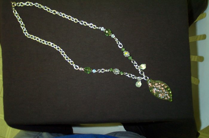 Green Glass Elven Leaf Necklace