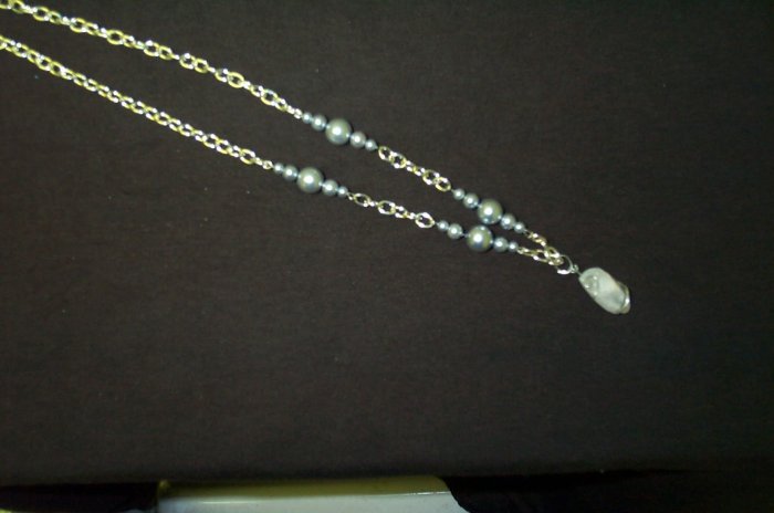 Gray Glass Pearl Quartz Crystal Elven Necklace