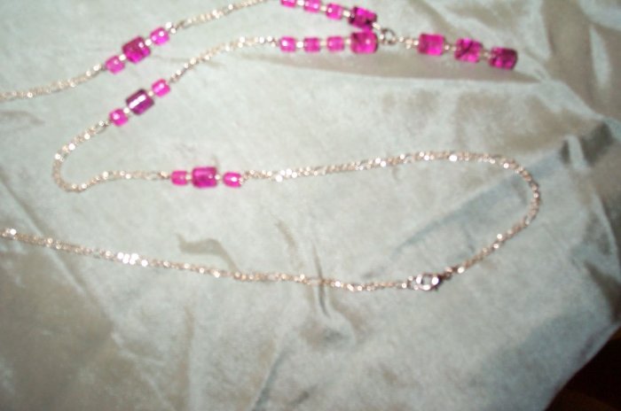 Long Pink Silver Dangle Necklace