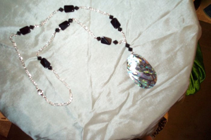 Black Glass Mermaid Shell Necklace