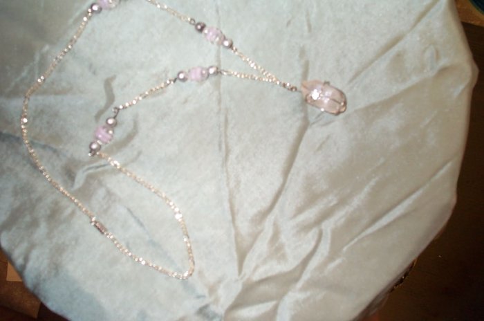 Quartz Crystal Pink Silver Necklace