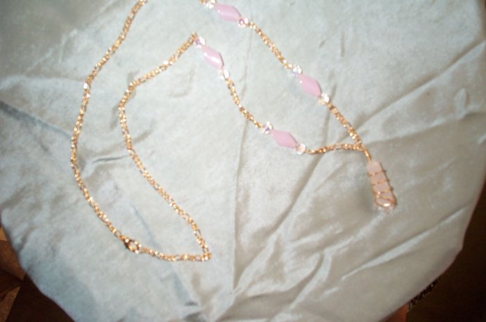Quartz Crystal Pink Gold Elven Necklace