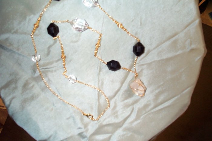 Black and Gold Quartz Crystal Necklace