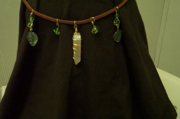 Quartz Crystal Leather Elven Leaf Circlet Renaissance Celtic