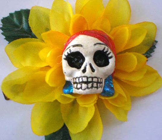 yellow flower Red headed Calavera