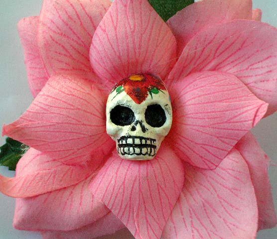 sugar skull, pink rose hair clip