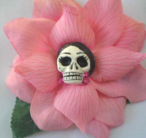 frida calavera pink rose hair clip