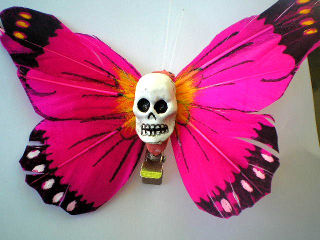 fushia Calavera butterfly hair clip