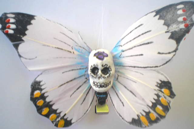 white Calavera butterfly hair clip