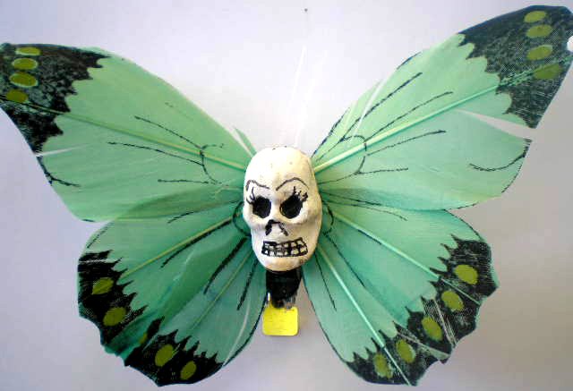 Green Calavera butterfly hair clip