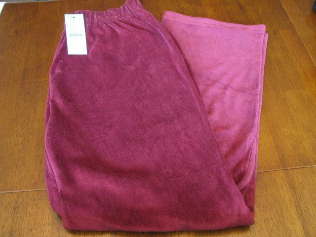 NWT I Active Velour Stretch Pants - Burgundy - 1X - Rt: $39.00