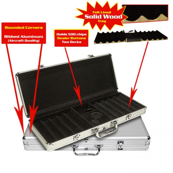 Aluminum Poker Chip Case - Holds 500 Chips (Black Interior)