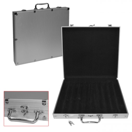 Aluminum Hard Side Poker Chip Case - Holds 1000 Chips (Black Felt Interior)