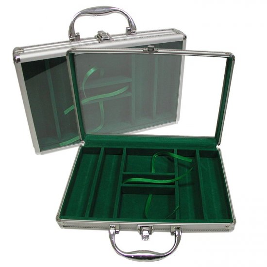 Aluminum Poker Chip Case with Clear Cover - Holds 200 Chips (Green Felt Interior)