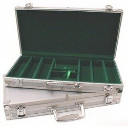 Aluminum Hard Side Poker Chip Case - Holds 300 Chips (Green Velour Interior)