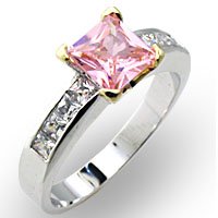 Sterling Silver 2 Tone Pink Ice Cubic Zirconia Ring - Size 6