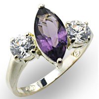 Sterling Silver Amethyst CZ Marquise Ring - Size 7