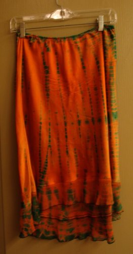 ANNIE TURBIN SKIRT Silk Couture tie dye Orange Green S