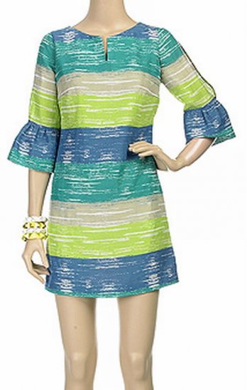 HERA CLOTHING Dress latern sleeve Stripe Turqoise Aqua Yellow Blue Sexy Mini $283