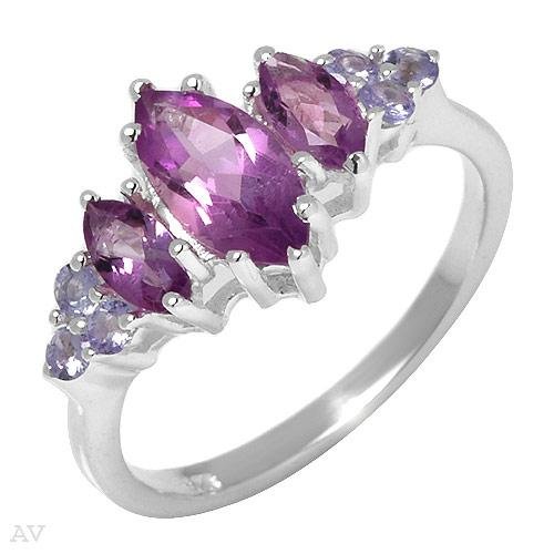 1.8 ctw Genuine Tanzanite and Amethyst Ring size 8