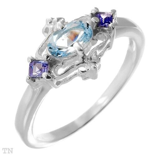 Sterling Silver Ring with Tanzanite and Topaz 0.85ctw Sz 7