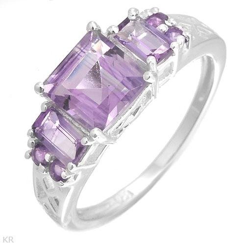 Genuine Amethyst 2.5ctw .925 Sterling Silver Ring Sz 8