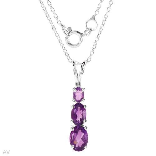 1.5 ctw Genuine Amethyst & Sterling Silver Necklace 18 in