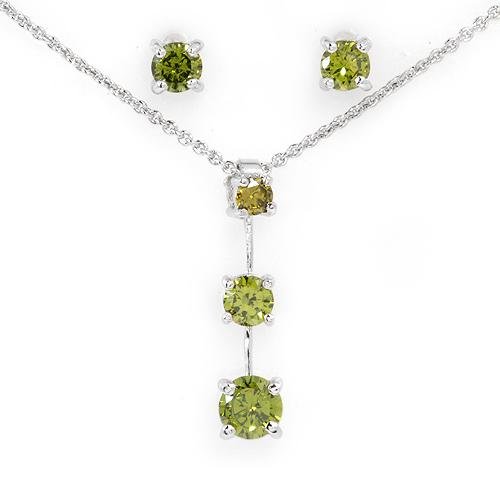 3.24 ctw Peridot & Sterling Silver Earrings with Necklace 18 in