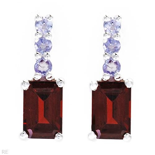 1.48ctw Genuine Tanzanites & Garnets Sterling silver earrings