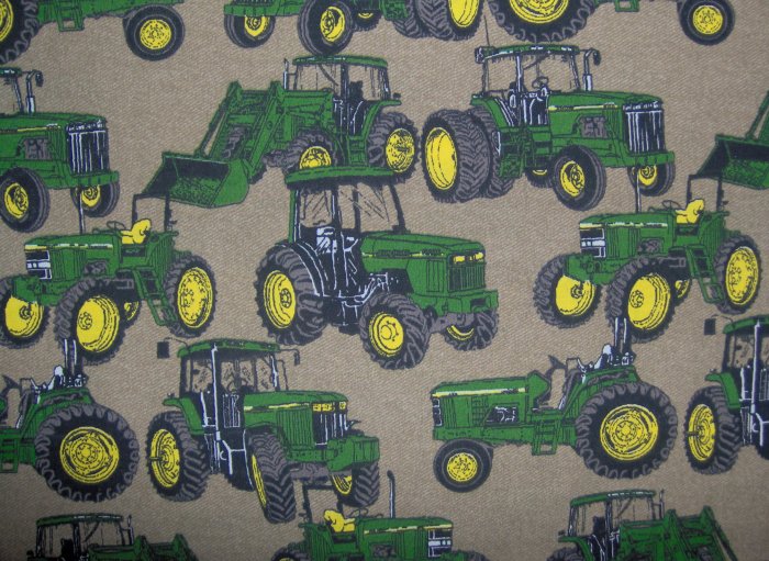 JOHN DEERE Large Tractors on Tan Denim COTTON QUILT FABRIC LAST PIECE! 1 1/3 Yards