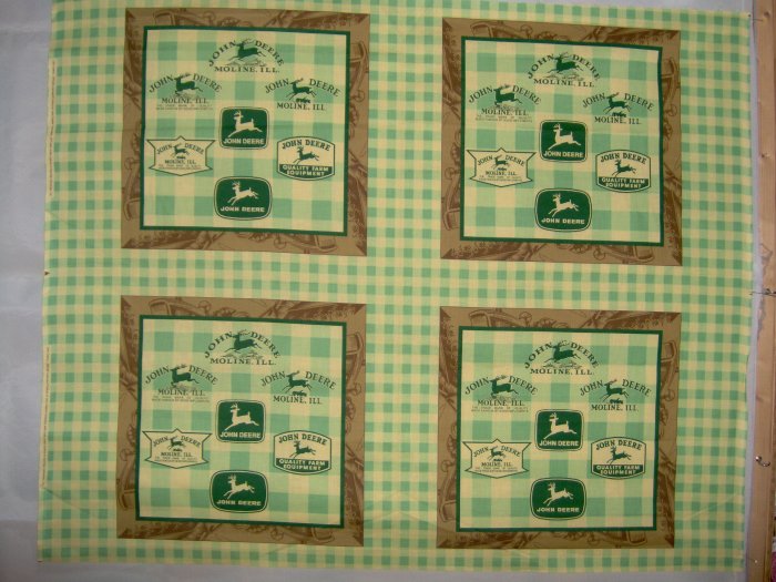 JOHN DEERE 6 Logo Pillow Squares or Quilt Blocks COTTON FABRIC PANELS LAST PIECES! 1 1/2 YDS TOTAL