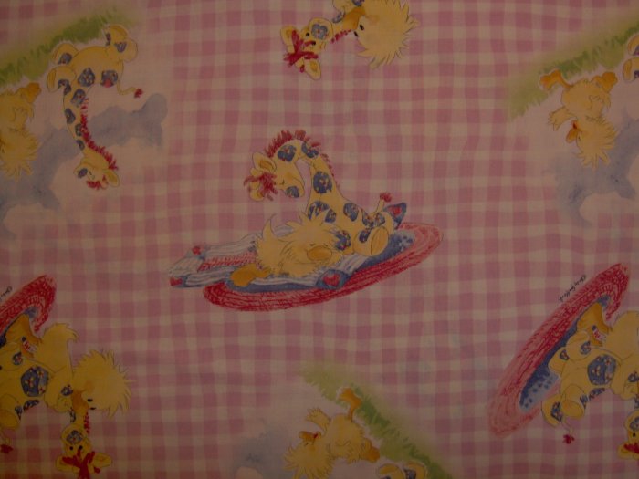 Little Suzy's Zoo Witzy Patches on Pink Gingham Cotton Baby Nursery Fabric by A.E. Nathan