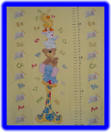 Little Suzy's Zoo Yellow Growth Chart Cotton Fabric Panel by AE Nathan