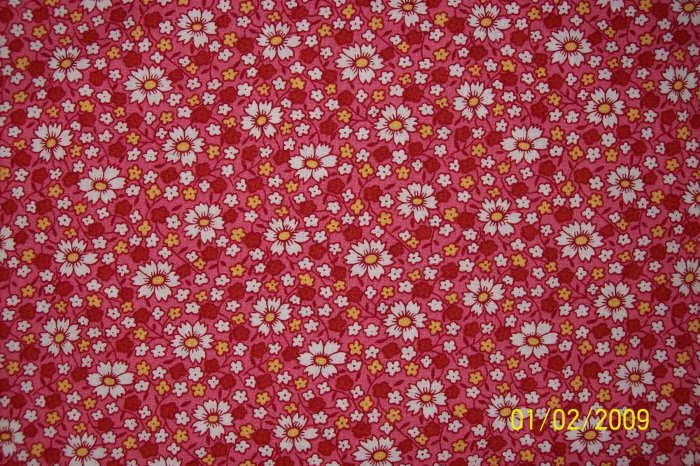 RJR Everything But the Kitchen Sink Daisies on Dark Pink Calico Flowers 1930s Repro Quilt Fabric
