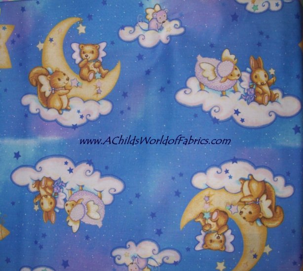 Bears Sheep Dogs Mice Bunnies & Squirrels on Clouds Moon Baby Crib Bumper Pad Fabric