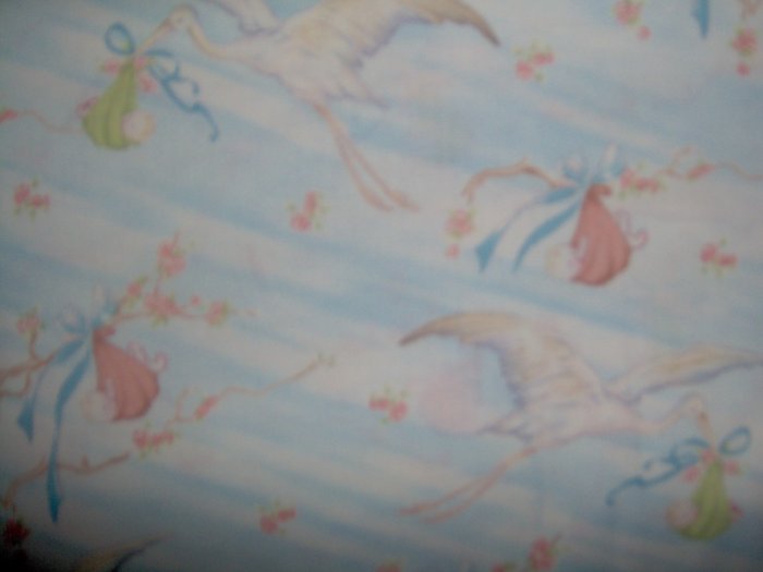 Henry Glass Co little Quilts Special Delivery Blue Stork Cotton Fabric 1.75 YD LAST PIECE