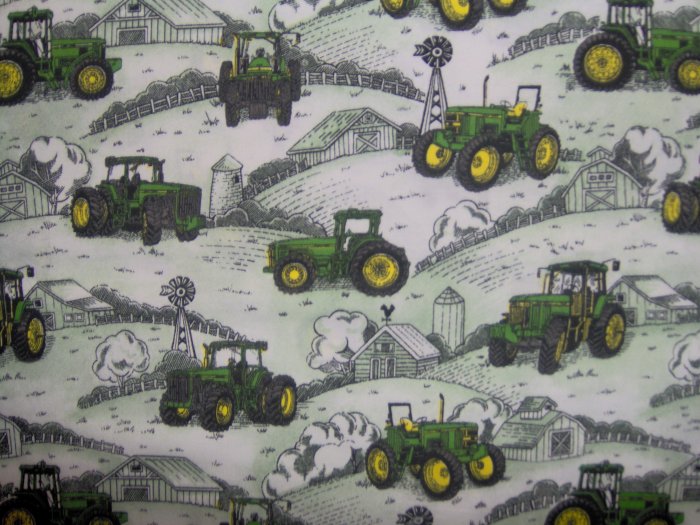 LAST PIECE! JOHN DEERE TRACTORS Green Scenic FABRIC 1 1/8+ YARD