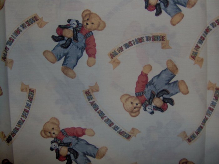 Blue Jean Teddy All My Toys . .Teddy Toss by Daisy Kingdom Kids Cotton Fabric 1 1/2 Yards