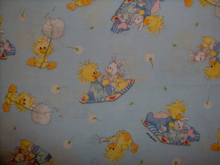 LAST ONE! Little Suzy's Zoo Character and Dandelion Toss on Blue KIDS COTTON FABRIC FAT QUARTER FQ