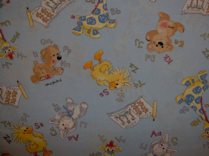 Little Suzy's Zoo ABC 123 Character Toss on Blue KIDS COTTON FABRIC FAT QUARTER FQ